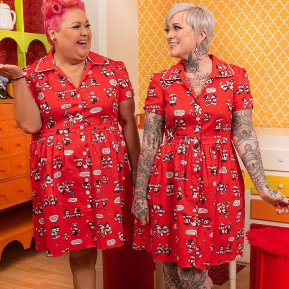 Stitch Shoppe by Loungefly Disney Mickey & Minnie Red Comic Strip Diner Dress - Picture 1 of 8